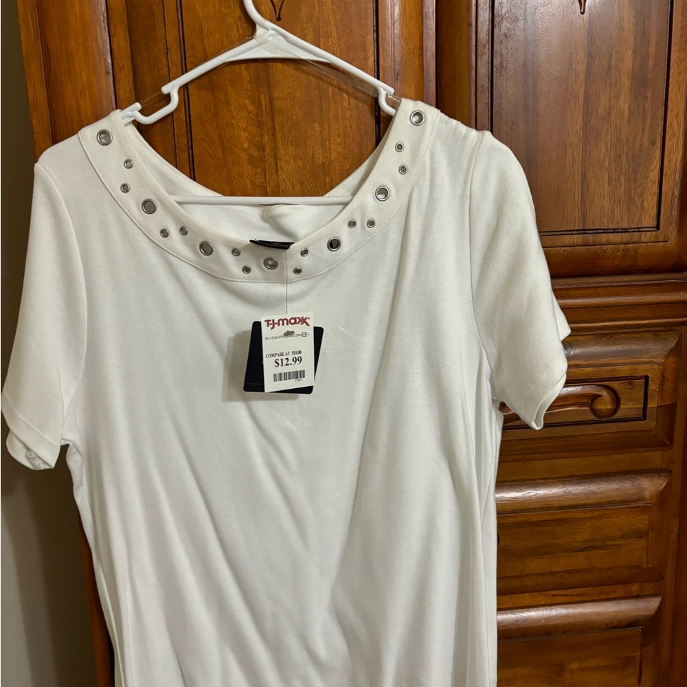 Rafaella White Studded Short Sleeve Top